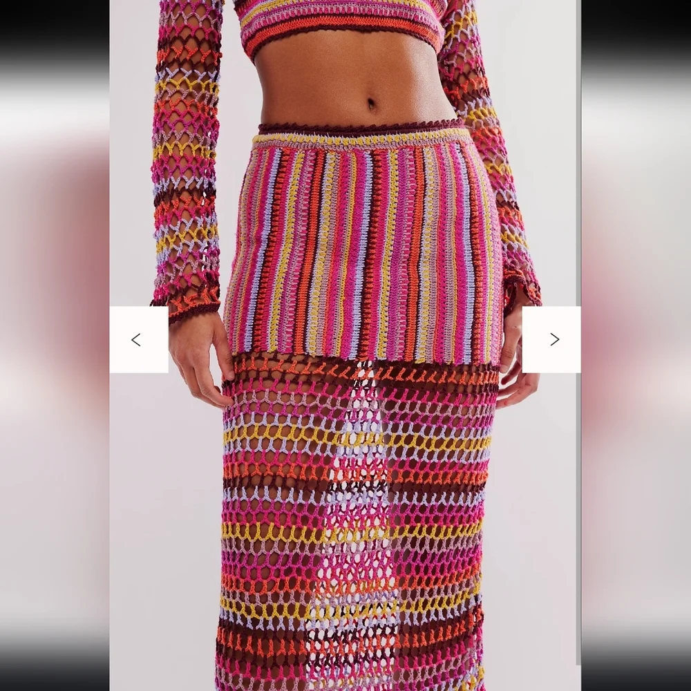 New Free People Multicolor‎ Crochet A-Line Skirt And Top Very Beautiful Set.